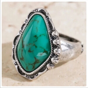 Boho Turquoise Statement Ring | Silver Stretch Western Jewelry